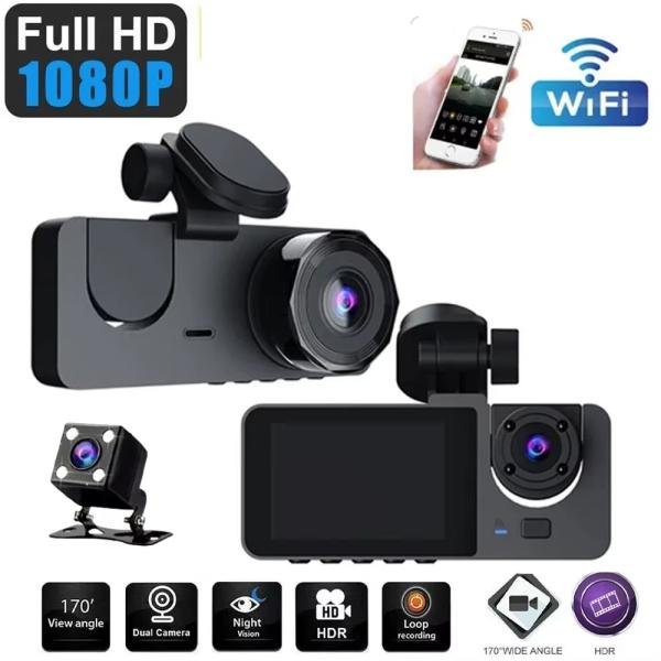 3-CHANNELS WIFI DASH CAM 1080P HD NIGHT VISION REVERSE CAMERA WITH PARKING MONITOR